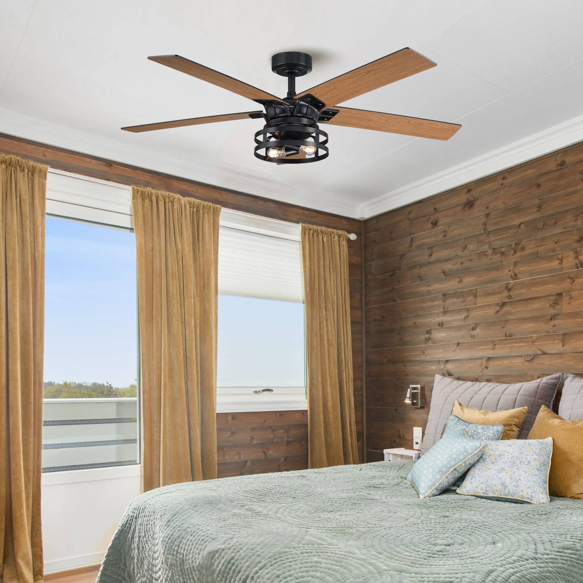 Left. Parrot Uncle - 52 in. Modern Matte Black Reversible Blades Ceiling Fan with Light and Remote - Black.