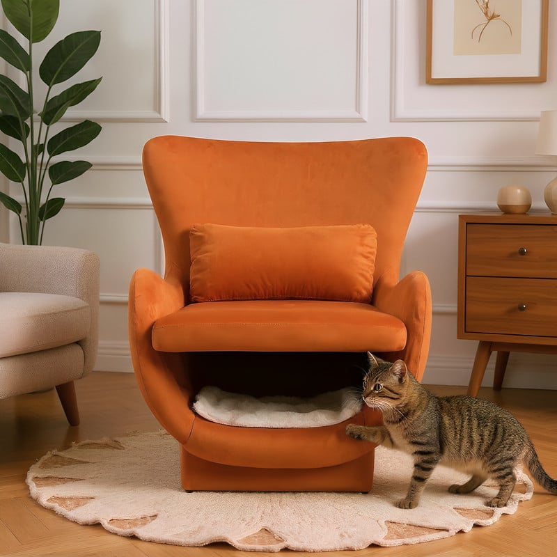 Bestier - 2 in 1 Pet Friendly Modern Velvet Lounge Chair Upholstered Accent Chair for Living Room or Office - Orange