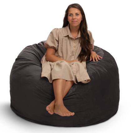 Front. Ultimate Sack - Ultimate Sack 4ft Bean Bag Chair, Oversized Indoor Comfy Lounger, Grey Suede - Grey.