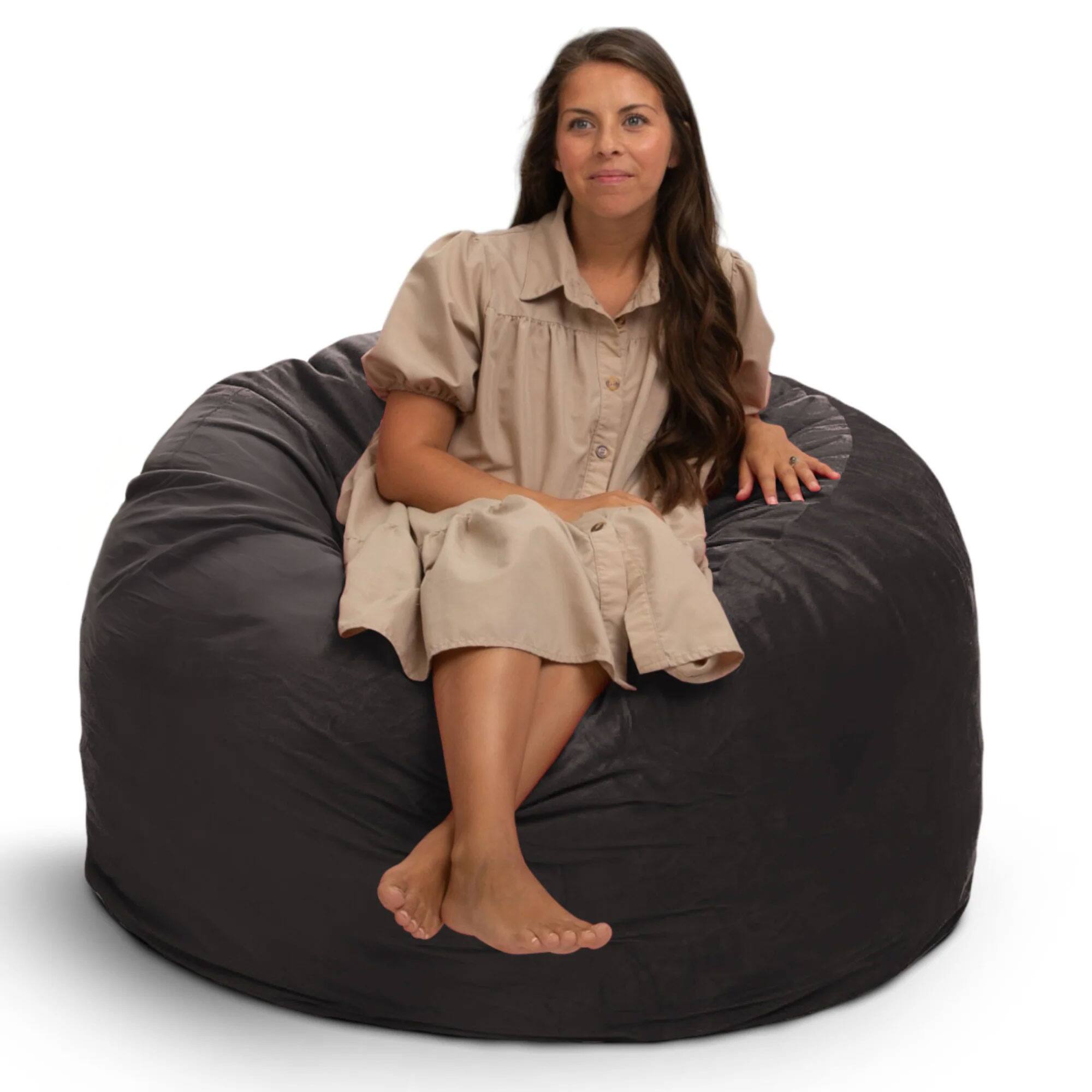 Front. Ultimate Sack - Ultimate Sack 4ft Bean Bag Chair, Oversized Indoor Comfy Lounger, Grey Suede - Grey.