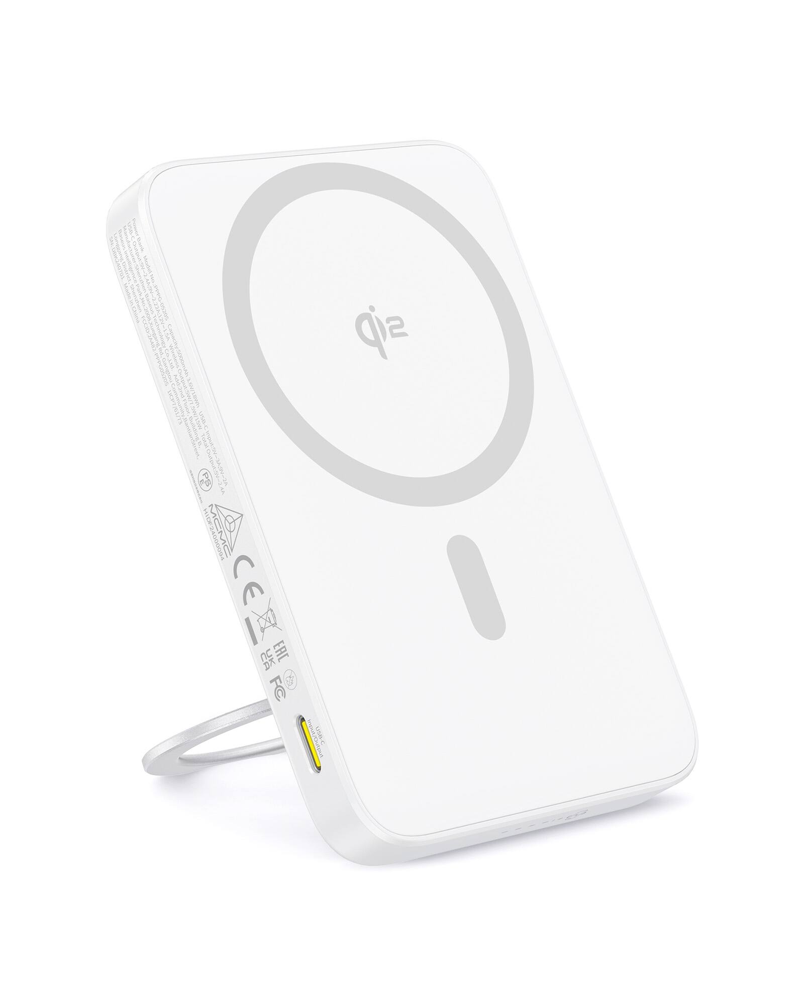 Baseus - Qi2 MagSafe Power Bank, PicoGo 5000mAh Wireless Portable Charger with 360° Rotatable Ring Stand - White