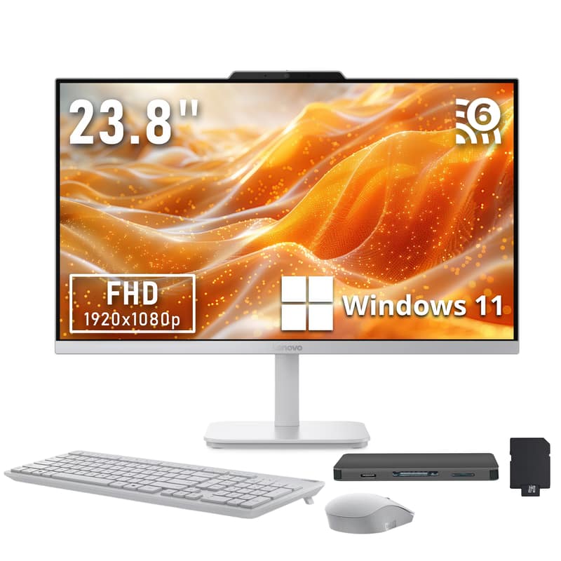 Lenovo - 23.8" FHD All-in-One Desktop,Intel N100,32GB RAM,2TB SSD+1TB Docking Station,Intel UHD Graphics,Win 11,Grey - Gray