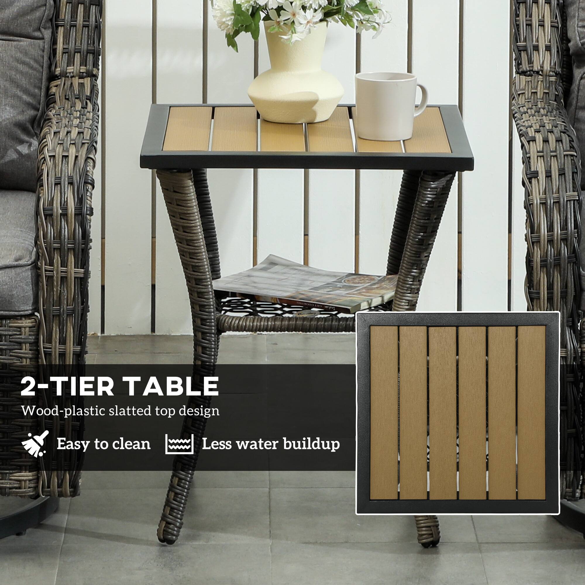 2-TIER TABLE Wood-plastic slatted top design
Easy to clean
Less water buildup