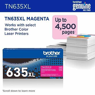 TN635XL brother genuine INX & TONER TN635XL MAGENTA Up to 4,500 pages Works with select Brother Color Laser Printers brother at your side TN635XLM 635L XL 4500 'Scroll down to learn more