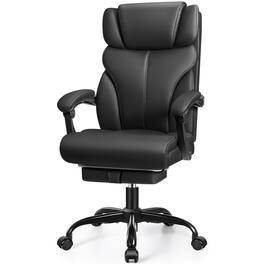 Brick Attic - Office Chair, Executive Leather Chair Big and Tall Ergonomic Computer Desk Chair with Adjustable Footrest Home Gaming - Black