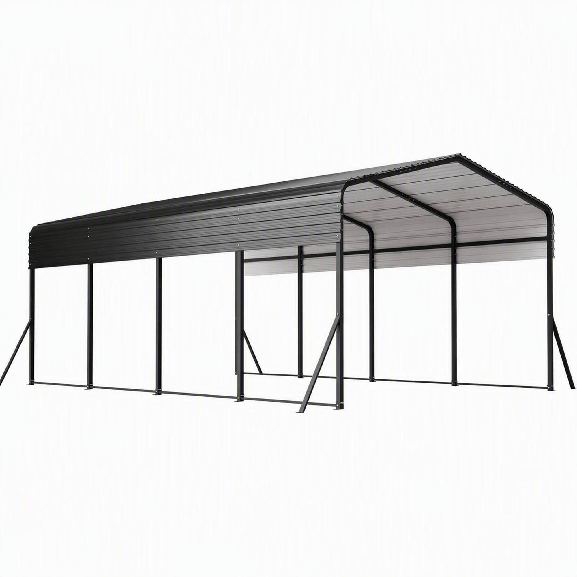 Front. RYHNUYNE - 13x20 FT Metal Carport Reinforced Frame 4 Poles Steel Roof Shelter Car Truck Boat - Black.