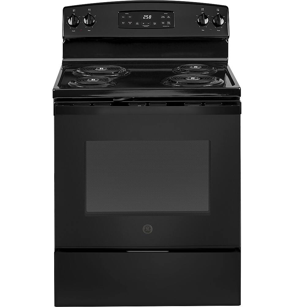 Front. GE - 5.3 Cu. Ft. Freestanding Electric Range with Self-Cleaning and Sensi-temp Technology - Black.