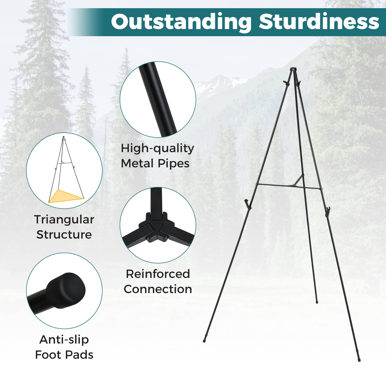 Outstanding Sturdiness

- High-quality Metal Pipes
- Triangular Structure
- Reinforced Connection
- Anti-slip Foot Pads