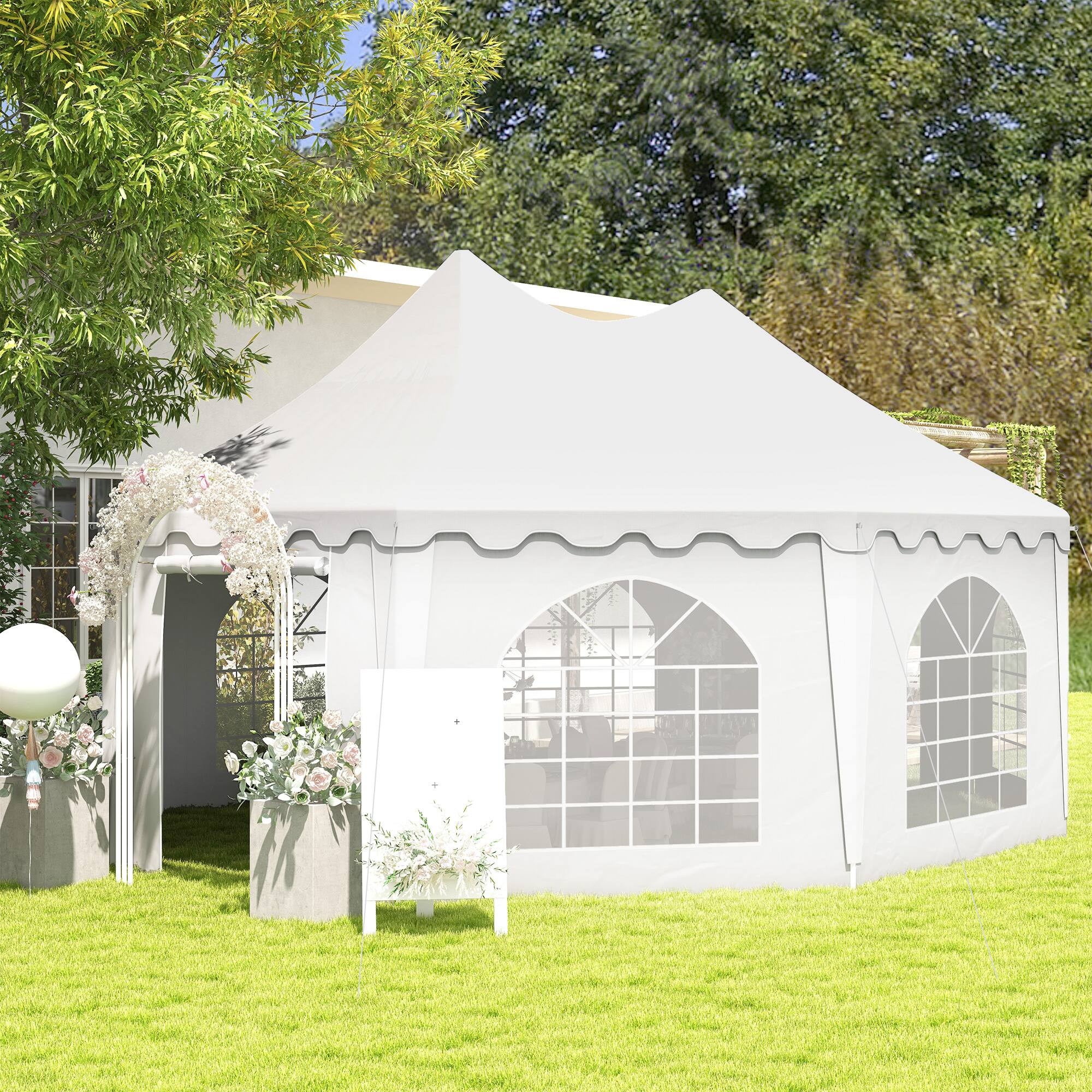 Alt View 1. Outsunny - 22 x 16 ft Party Tent, Wedding Tent with Sidewalls, Heavy Duty Event Tent with 2 Doors and 6 Windows - White.
