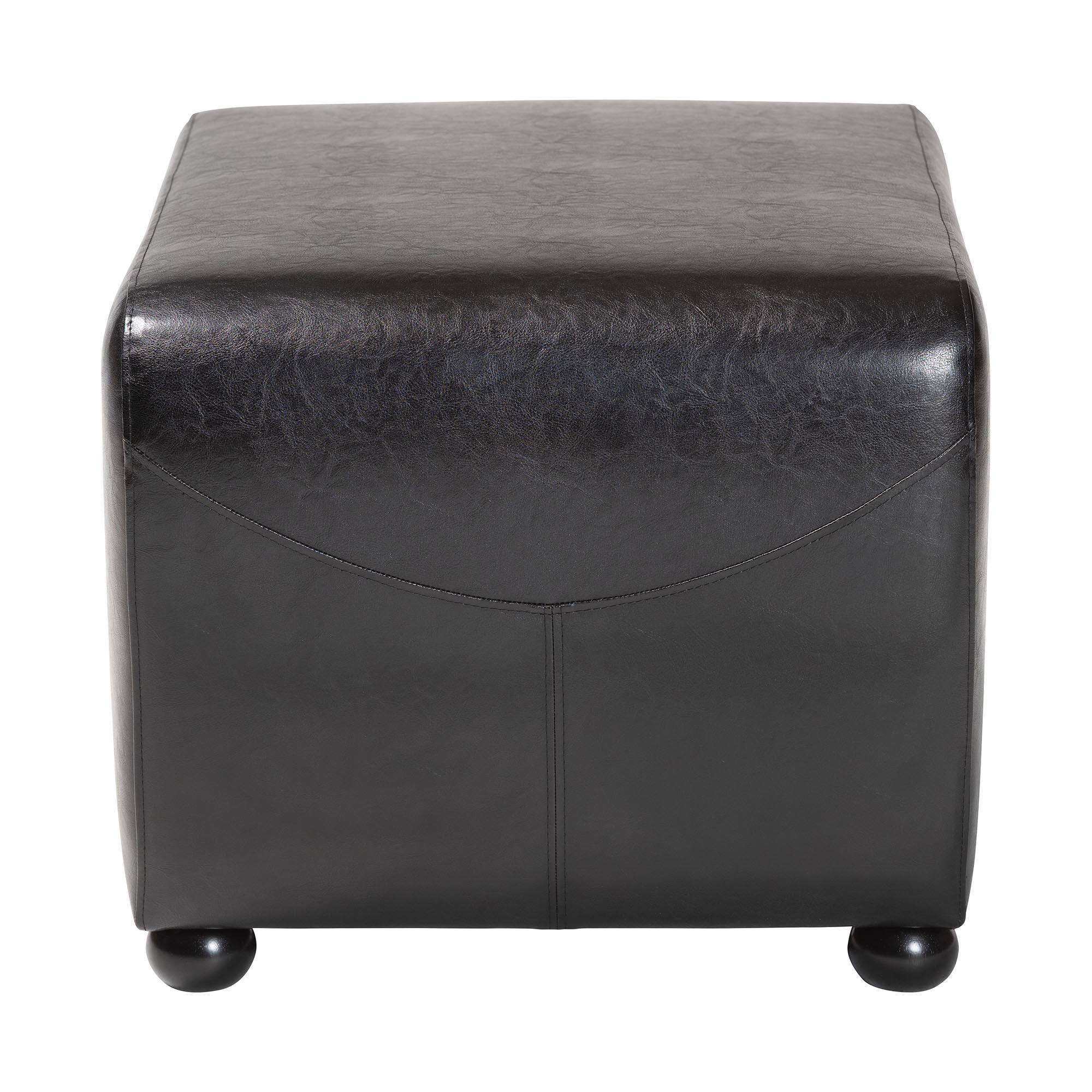 Left. Baxton Studio - Full Leather Ottoman With Rounded Sides - Black.