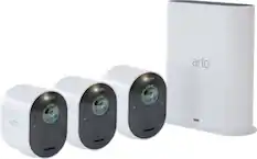 Front. Arlo - Ultra 3-Camera Indoor/Outdoor Wire Free 4K HDR Security Camera System - White.