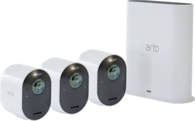 Front. Arlo - Ultra 3-Camera Indoor/Outdoor Wire Free 4K HDR Security Camera System - White.