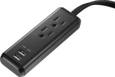 Front. Insignia™ - 2-Outlet/2-USB Power Strip - Black.