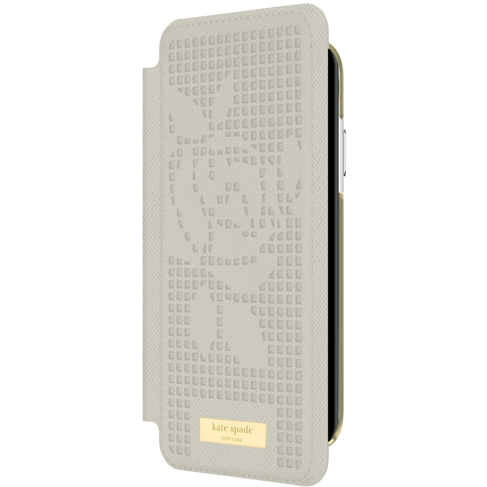kate spade new york Folio Case for Apple® iPhone® XR Gold Logo  Plate/Perforated Rose Clocktower Gray KSIPH-120-PRCG - Best Buy