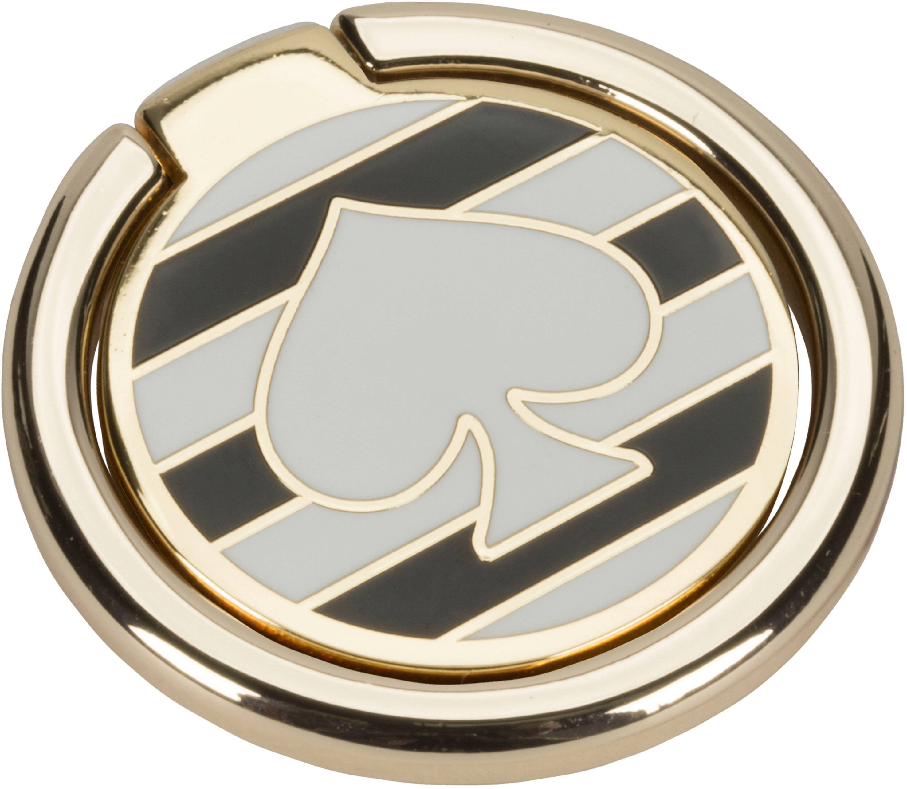 Front. kate spade new york - Ring-Type Holder for Mobile Phones - Gold/Scalloped White/Crystal Gem Enamel.