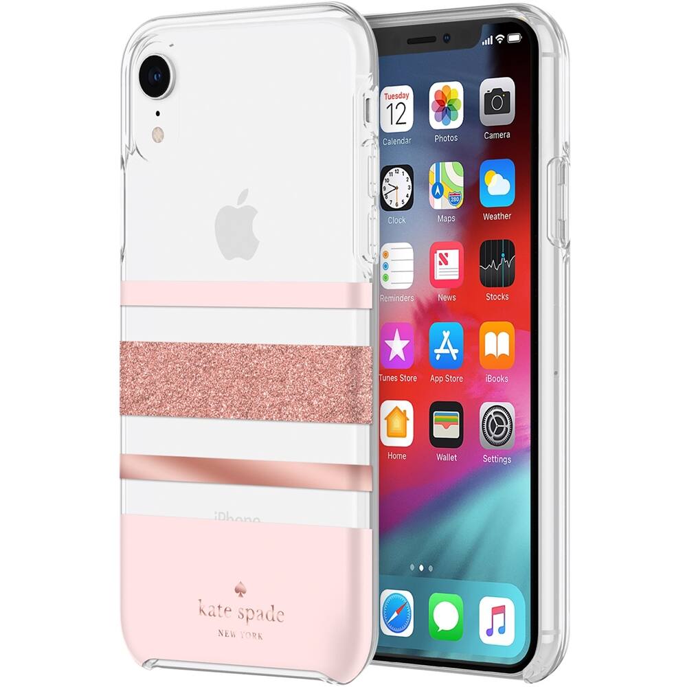 protective hardshell case for apple iphone xr - blush/rose gold/charlotte stripe rose gold glitter protective hardshell case for apple iphone xr - blush/rose gold/charlotte stripe rose gold glitter