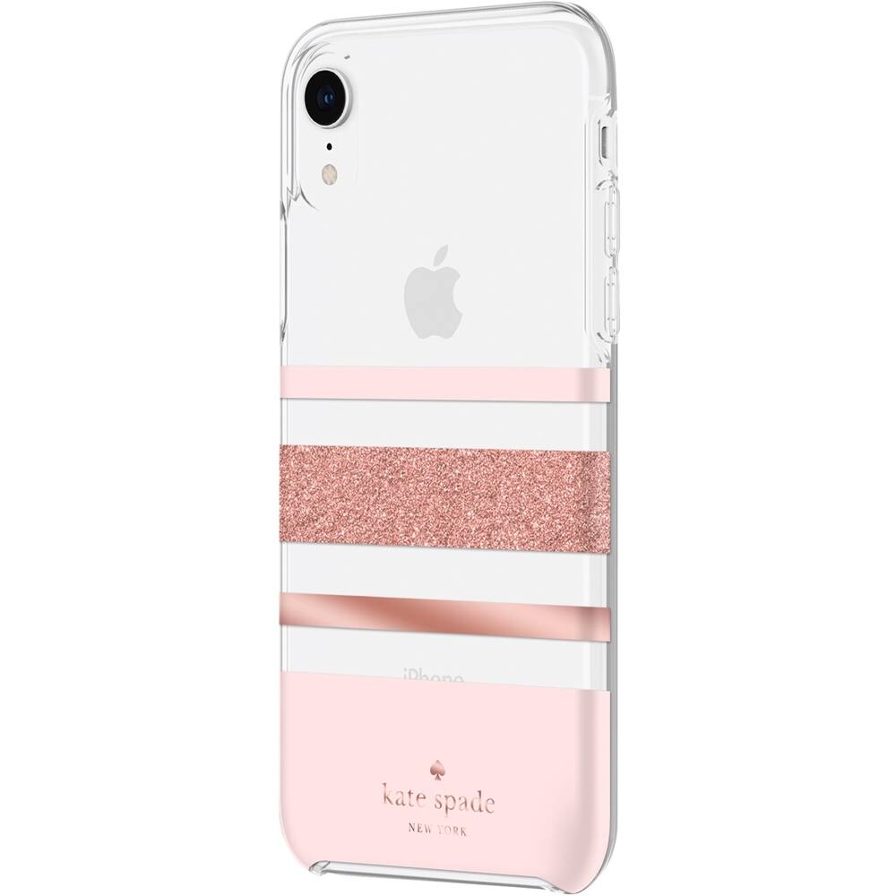 protective hardshell case for apple iphone xr - blush/rose gold/charlotte stripe rose gold glitter protective hardshell case for apple iphone xr - blush/rose gold/charlotte stripe rose gold glitter