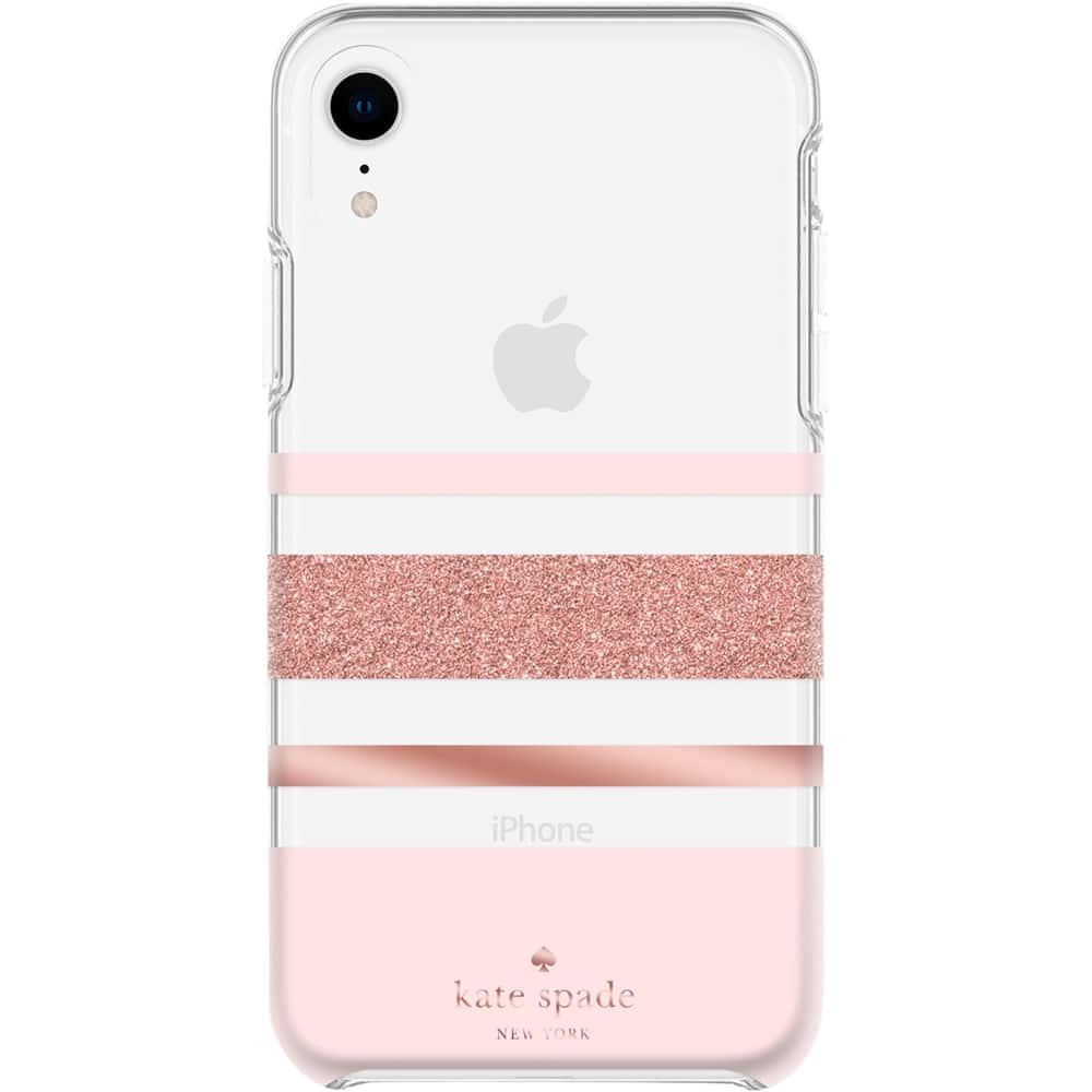 protective hardshell case for apple iphone xr - blush/rose gold/charlotte stripe rose gold glitter protective hardshell case for apple iphone xr - blush/rose gold/charlotte stripe rose gold glitter