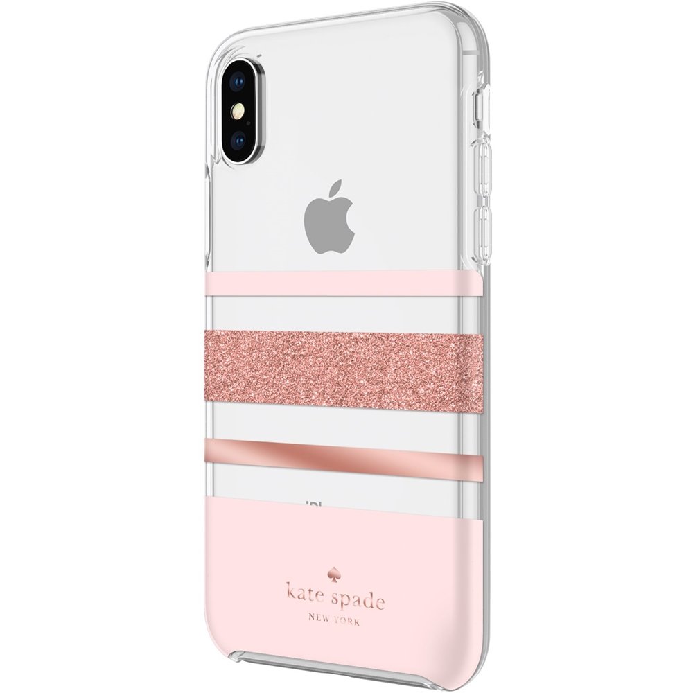 protective hardshell case for apple iphone x and xs - clear/blush/charlotte stripe rose gold glitter