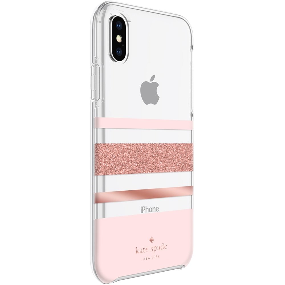 protective hardshell case for apple iphone x and xs - clear/blush/charlotte stripe rose gold glitter
