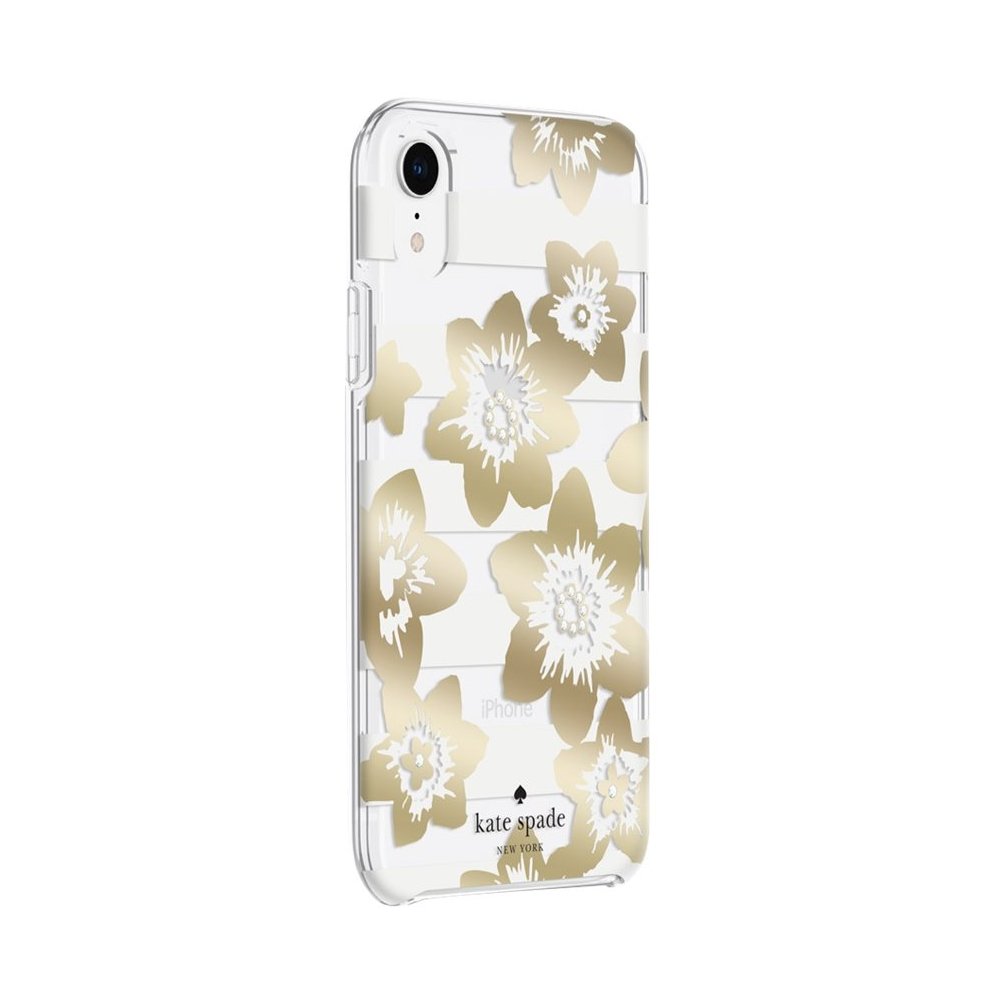 new york protective hardshell case for apple iphone xr - clear/cream/gold/crystal gems/garden bloom gold
