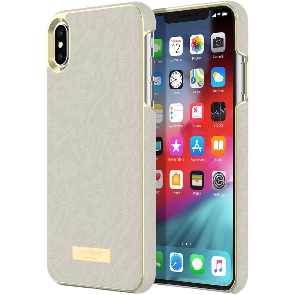 Alt View 12. kate spade new york - Wrap Case for Apple® iPhone® XS Max - Gold Logo/Saffiano Clocktower Gray.