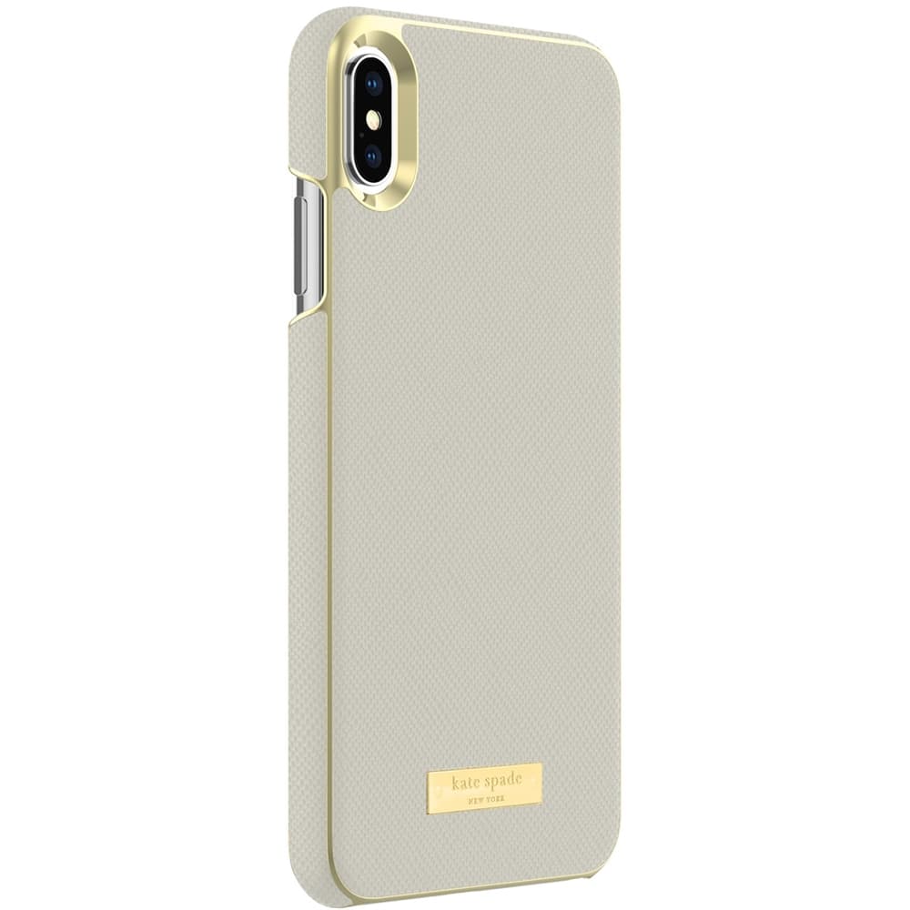 wrap case for apple iphone xs max - gold logo/saffiano clocktower gray wrap case for apple iphone xs max - gold logo/saffiano clocktower gray