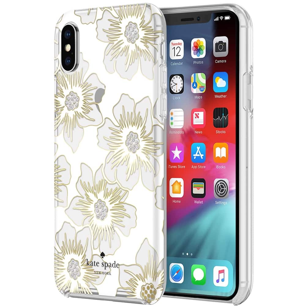 protective hardshell case for apple iphone xs max - cream with stones/hollyhock floral clear protective hardshell case for apple iphone xs max - cream with stones/hollyhock floral clear