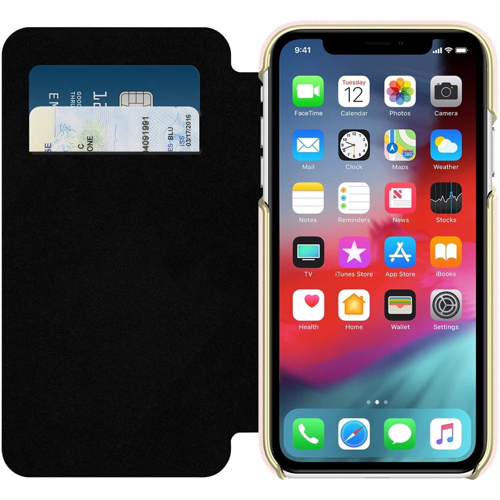 case for apple iphone xr - saffiano rose quartz/gold logo case for apple iphone xr - saffiano rose quartz/gold logo