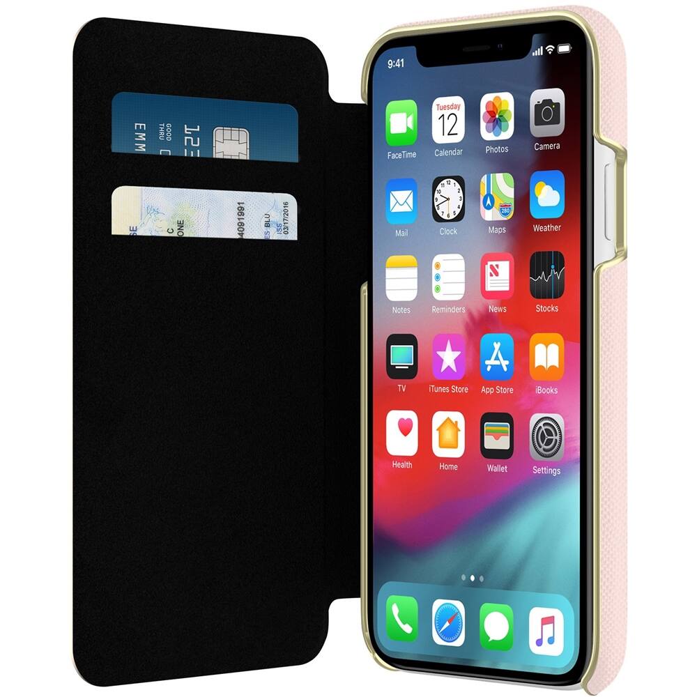 case for apple iphone xr - saffiano rose quartz/gold logo case for apple iphone xr - saffiano rose quartz/gold logo