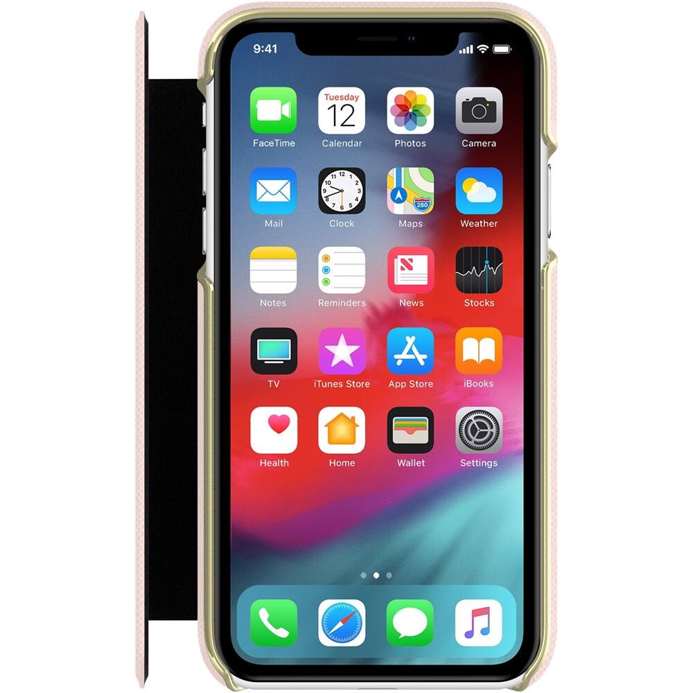 case for apple iphone xr - saffiano rose quartz/gold logo case for apple iphone xr - saffiano rose quartz/gold logo