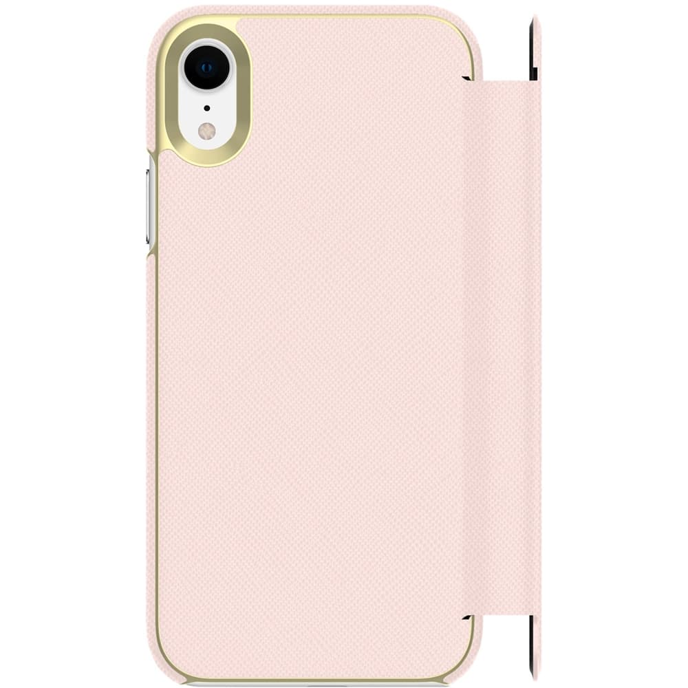 case for apple iphone xr - saffiano rose quartz/gold logo case for apple iphone xr - saffiano rose quartz/gold logo