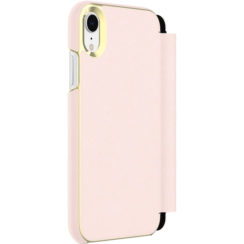 case for apple iphone xr - saffiano rose quartz/gold logo case for apple iphone xr - saffiano rose quartz/gold logo