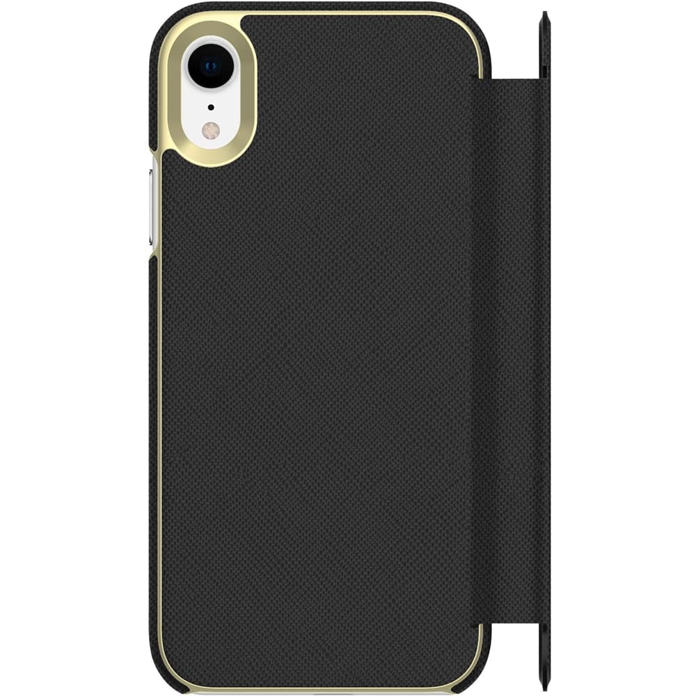 wrap folio case for apple iphone xr - perforated rose black/gold logo