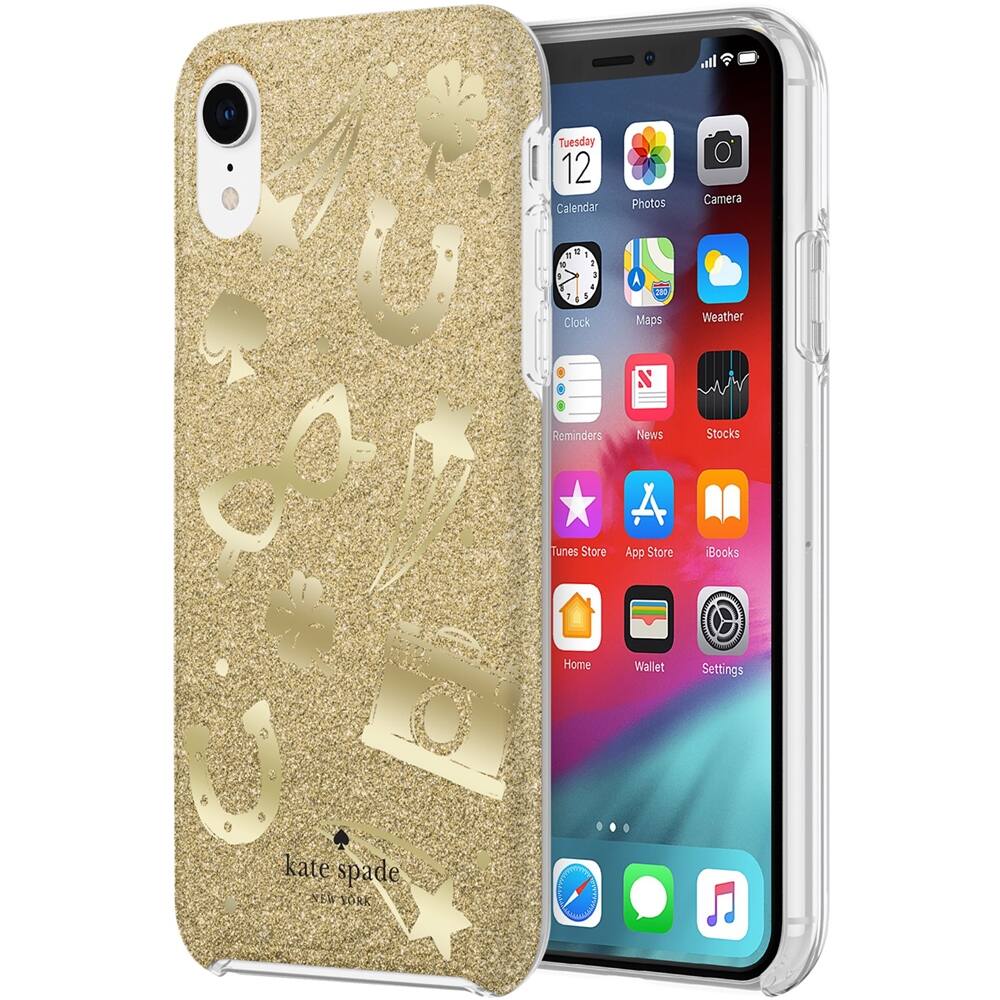 protective hardshell case for apple iphone xr - gold foil/charm toss gold glitter protective hardshell case for apple iphone xr - gold foil/charm toss gold glitter