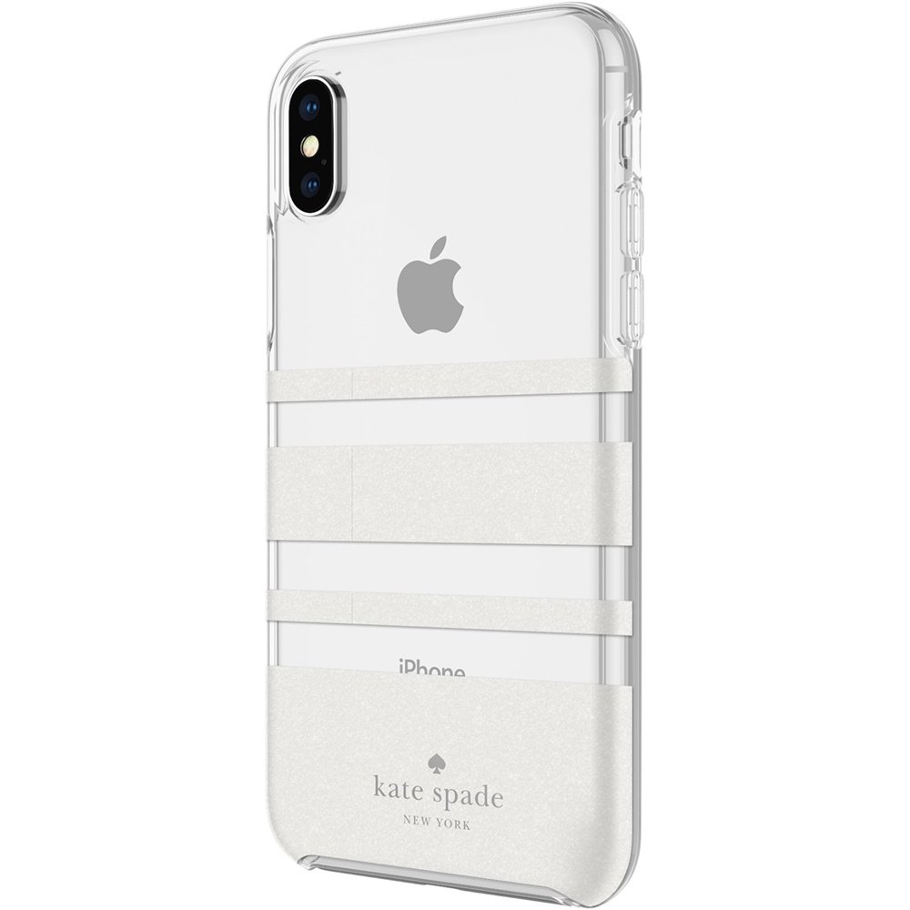 protective hardshell case for apple iphone x and xs - clear/charlotte stripe white glitter