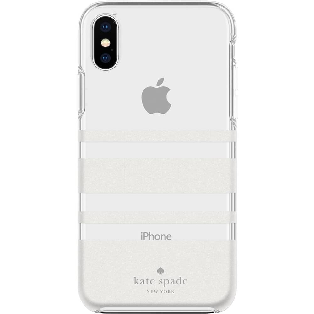 protective hardshell case for apple iphone x and xs - clear/charlotte stripe white glitter protective hardshell case for apple iphone x and xs - clear/charlotte stripe white glitter