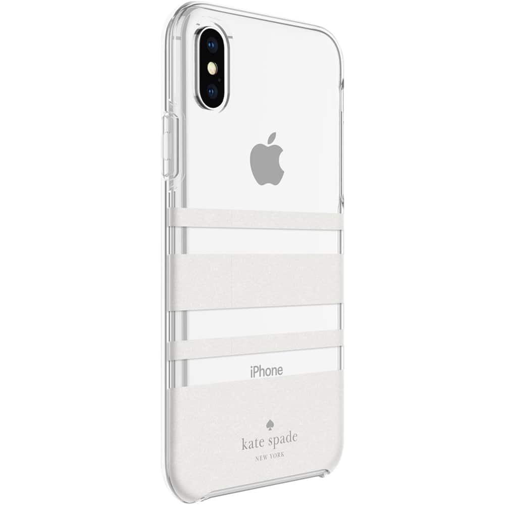 protective hardshell case for apple iphone x and xs - clear/charlotte stripe white glitter protective hardshell case for apple iphone x and xs - clear/charlotte stripe white glitter