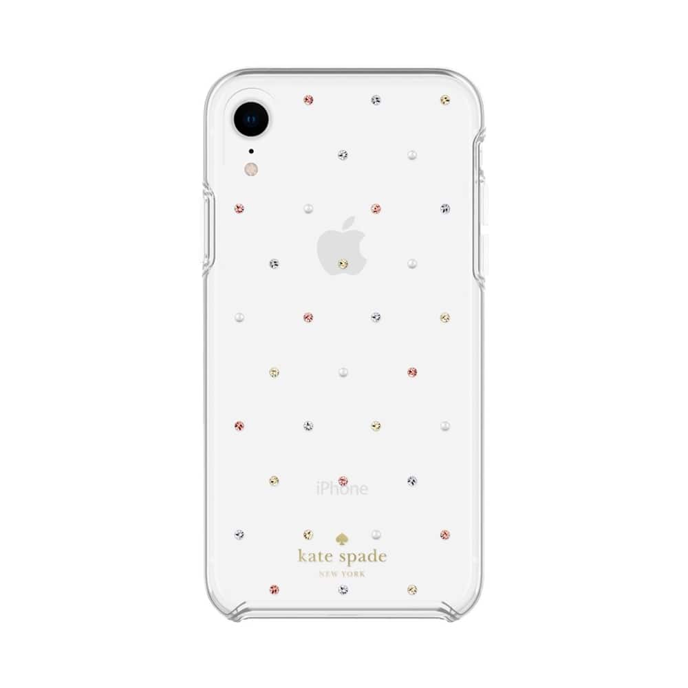 protective hardshell case for apple iphone xr - clear/pin dot gems/pearls protective hardshell case for apple iphone xr - clear/pin dot gems/pearls