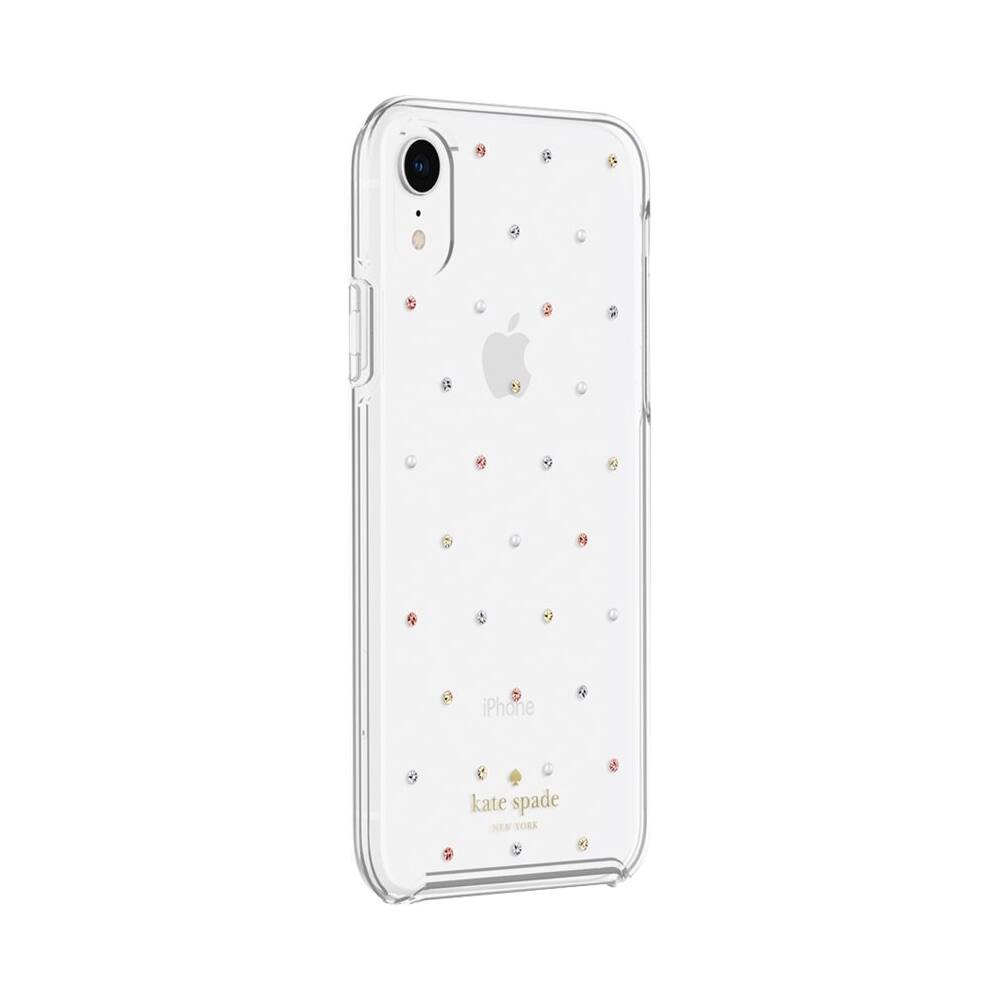protective hardshell case for apple iphone xr - clear/pin dot gems/pearls protective hardshell case for apple iphone xr - clear/pin dot gems/pearls