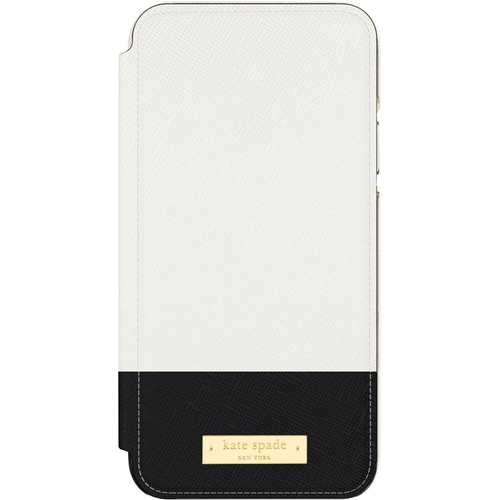 kate spade new york - Wrap Folio Case for Apple® iPhone® XR - Black/Cement/Gold Logo