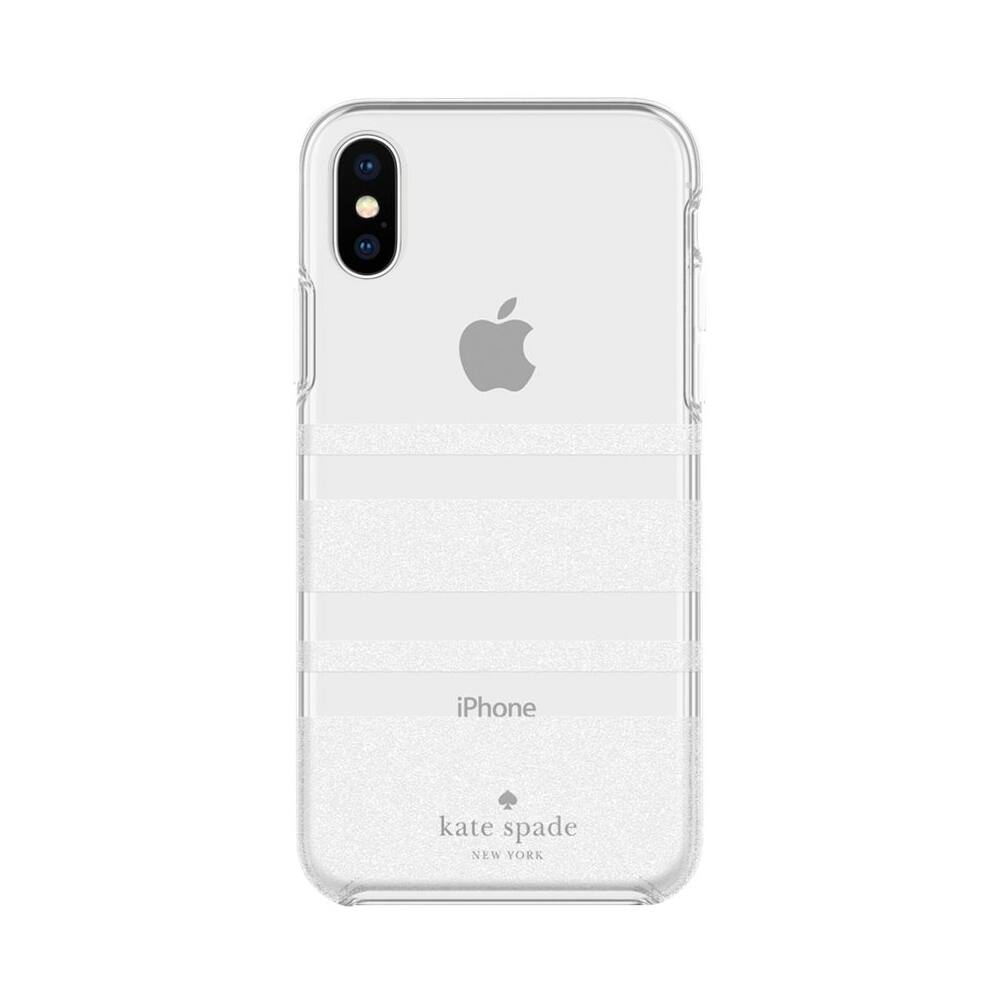 protective hardshell case for apple iphone xs max - clear/charlotte stripe white glitter protective hardshell case for apple iphone xs max - clear/charlotte stripe white glitter
