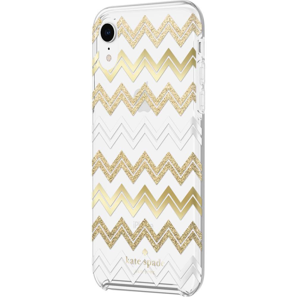 protective hard shell case for apple iphone xr - chevron gold glitter/cream/ gold foil/clear protective hard shell case for apple iphone xr - chevron gold glitter/cream/ gold foil/clear