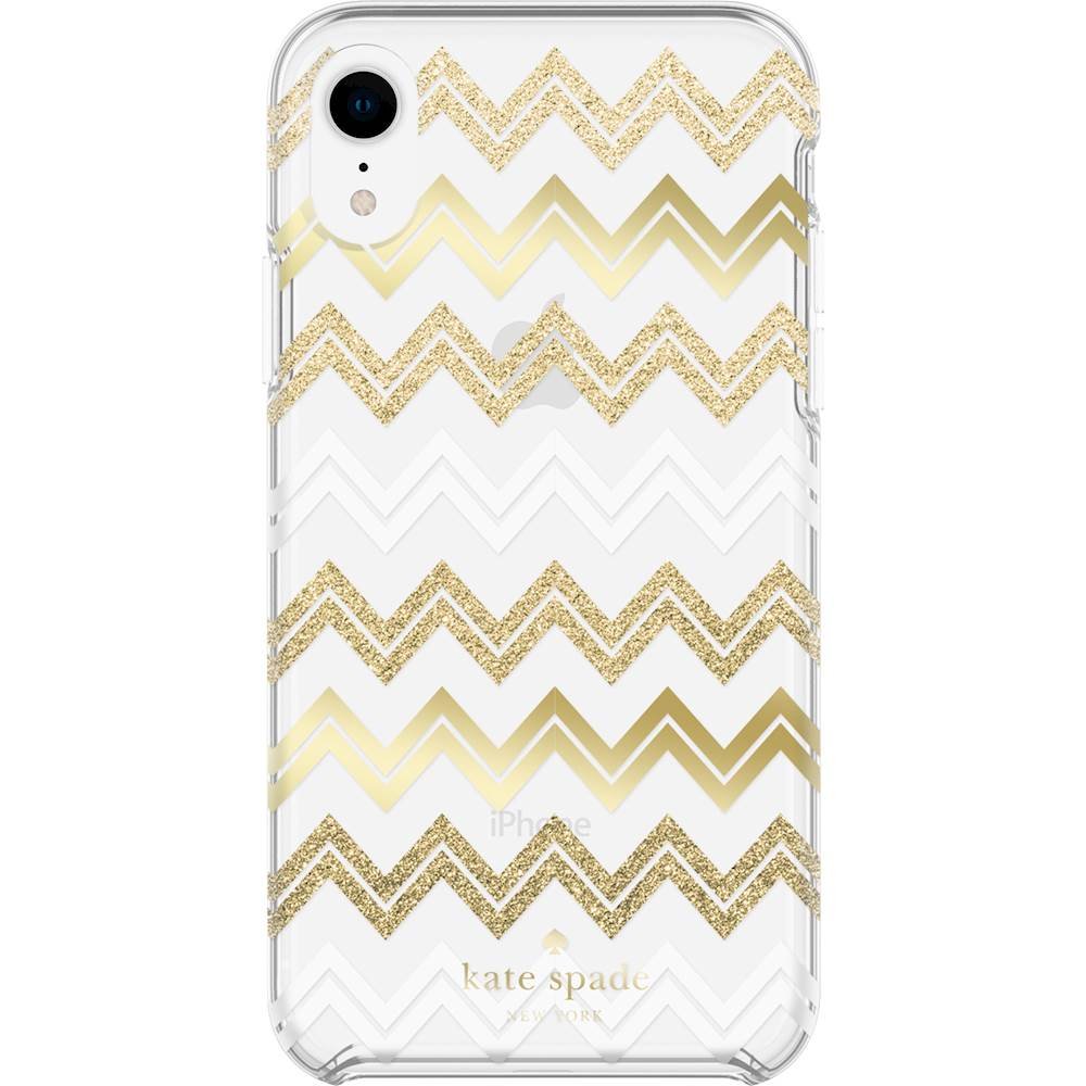 protective hard shell case for apple iphone xr - chevron gold glitter/cream/ gold foil/clear