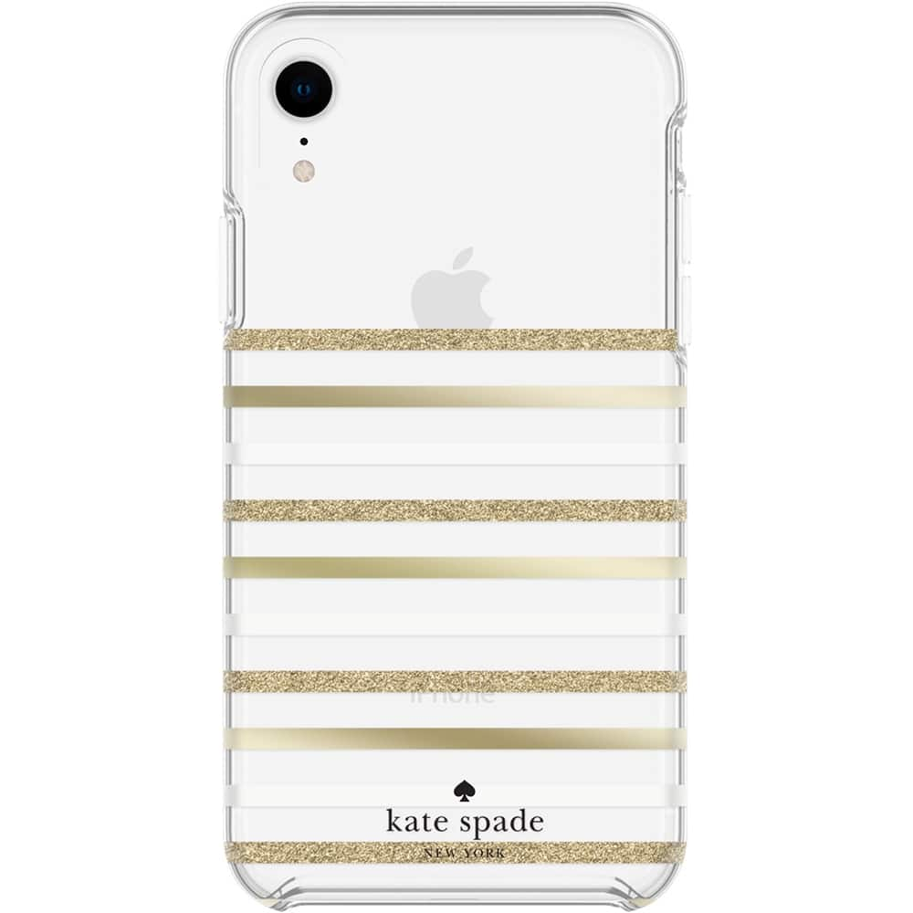 protective hardshell case for apple iphone xr - cream/stripe/glitter