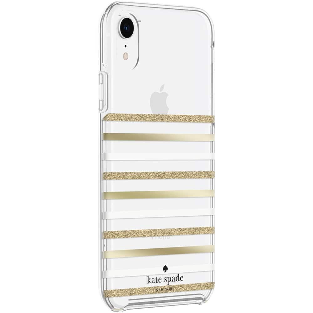 protective hardshell case for apple iphone xr - cream/stripe/glitter