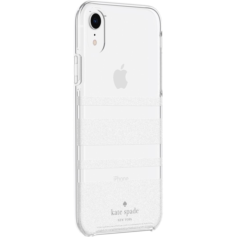protective hardshell case for apple iphone xr - clear/charlotte stripe white glitter