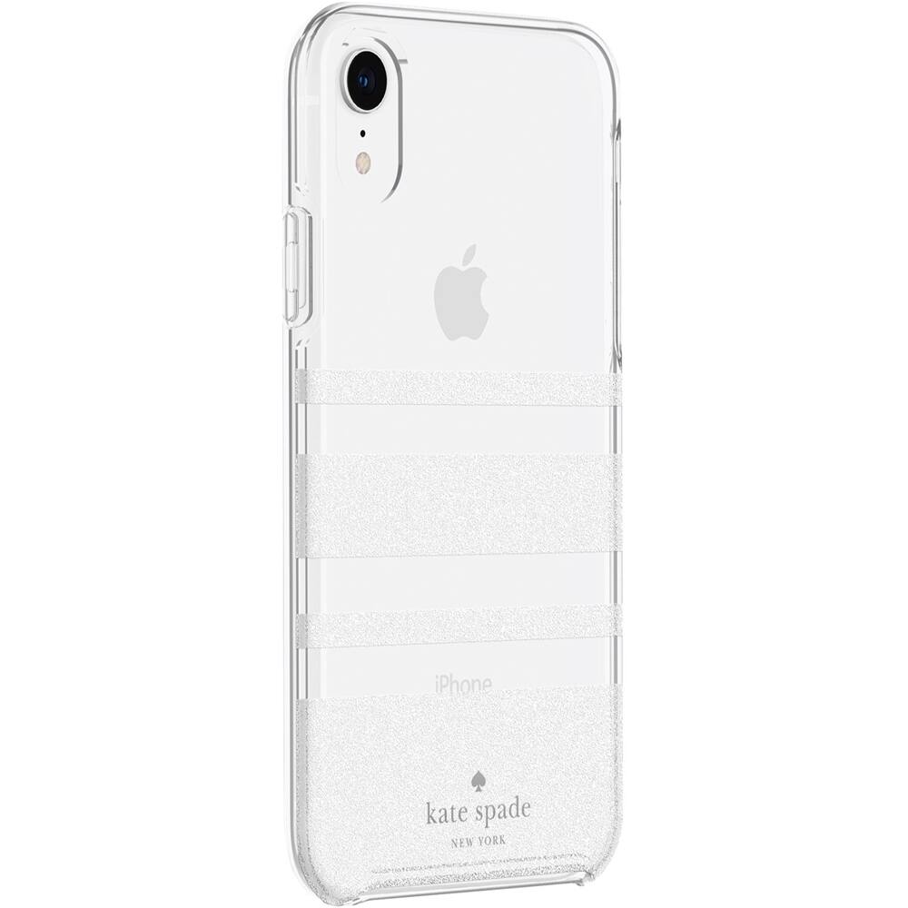 protective hardshell case for apple iphone xr - clear/charlotte stripe white glitter protective hardshell case for apple iphone xr - clear/charlotte stripe white glitter