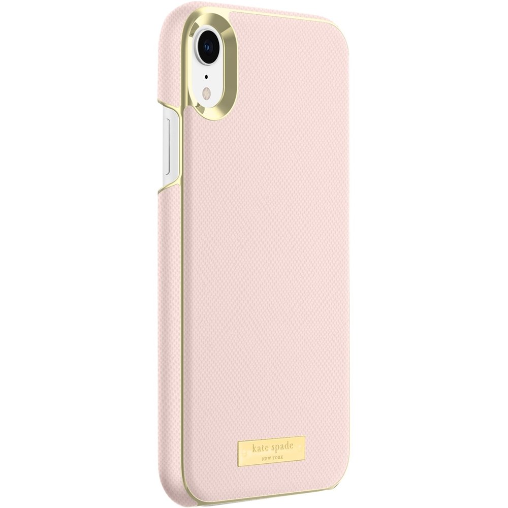 wrap case for apple iphone xr - saffiano rose quartz/gold logo