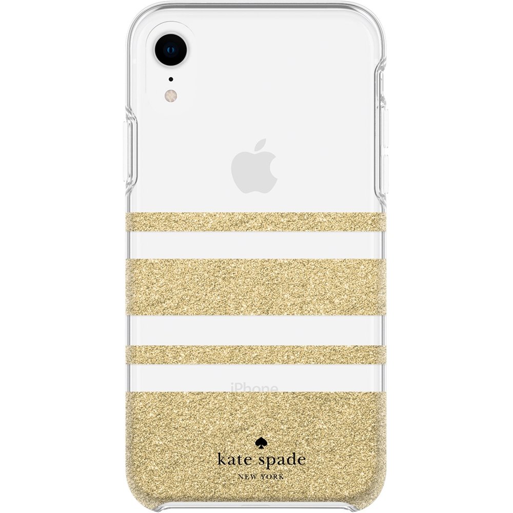 protective hardshell case for apple iphone xr - clear/charlotte stripe gold glitter